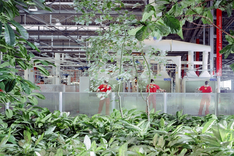 But Ferrari’s assembly lines have now gone a step ahead and has seen the use of plants and trees on its assembly lines to maintain cold temperature, allowing its workers to work in a more natural environment. There are trees planted on the either sides of its mechanical workshop.