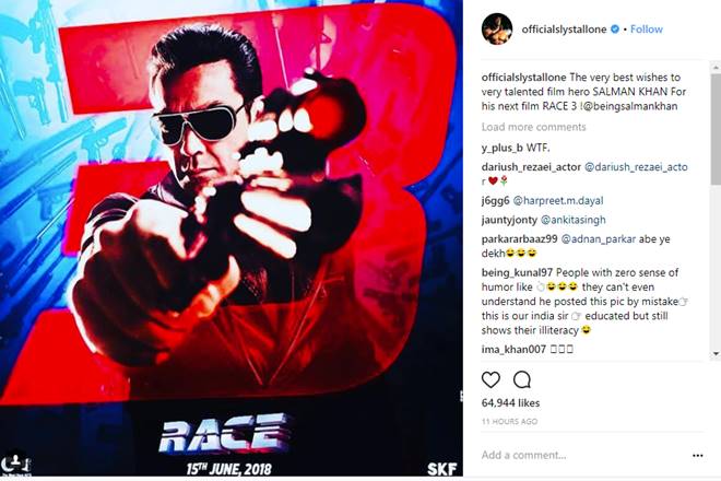 Sylvester Stallone, Sylvester Stallone race 3, Sylvester Stallone bobby deol, Sylvester Stallone salman khan, Sylvester Stallone promotes race 3, Sylvester Stallone shares bobby deol image, race 3, salman khan, bobby deol