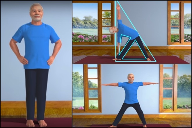 Ahead of International Yoga Day, volunteers make PM Narendra Modi 3D model practice Trikonasana Ahead of International Yoga Day, volunteers make PM Narendra Modi 3D model practice Trikonasana