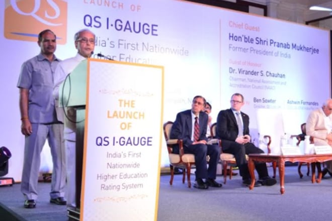 Pranab Mukherjee, India, education sector, eductaion, investment in research, corporate sector, former president, QS I GAUGE, QS, QS ratings, higher education, unskilled people, NAAC, Virander Chauhan, higher education rating system