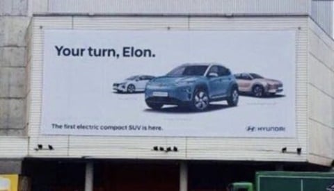 Hyundai challenges Tesla’s Elon Musk in advertisement for Kona Electric: New billboard war?