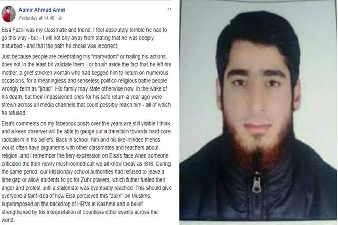 Slained militant Eisa Fazili's friend pens down a passionate Facebook post Slained militant Eisa Fazili's friend pens down a passionate Facebook post