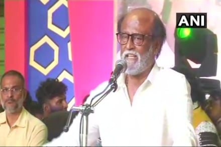 Actor-turned-politician Rajinikanth, on Monday, addressed a gathering at Dr MGR Educational and Research Institute, Chennai. (ANI)