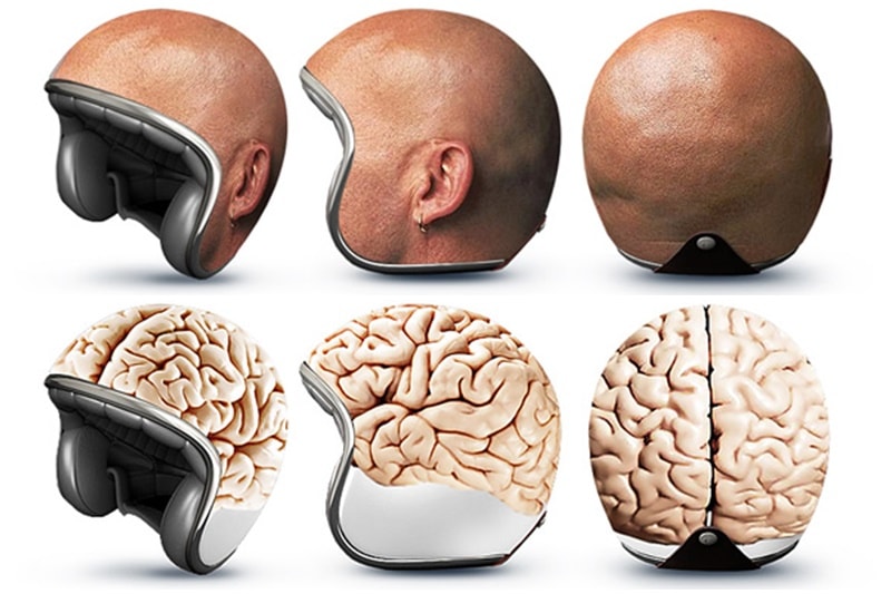 Helmets are important and helmets are cool, but they are admittedly not the most comfortable thing to wear. The founder of these helmets felt this way and came up with helmets that look like you don't have a helmet on. To think of it, he would've rather worked on making helmets more comfortable and making them look like there is no helmet or there is no skull either. (Image: Neatorama)