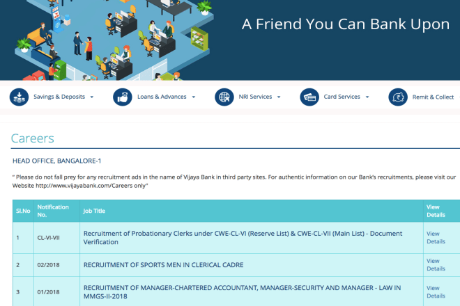Vijaya Bank recruitement 2018. 