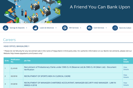 Vijaya Bank recruitement 2018. 