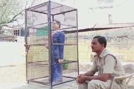ambedkar statue, ambedkar statue cage, caged ambedkar statue, ambedkar statue inside a cage, ambedkar statue badaun, badaun ambedkar statue