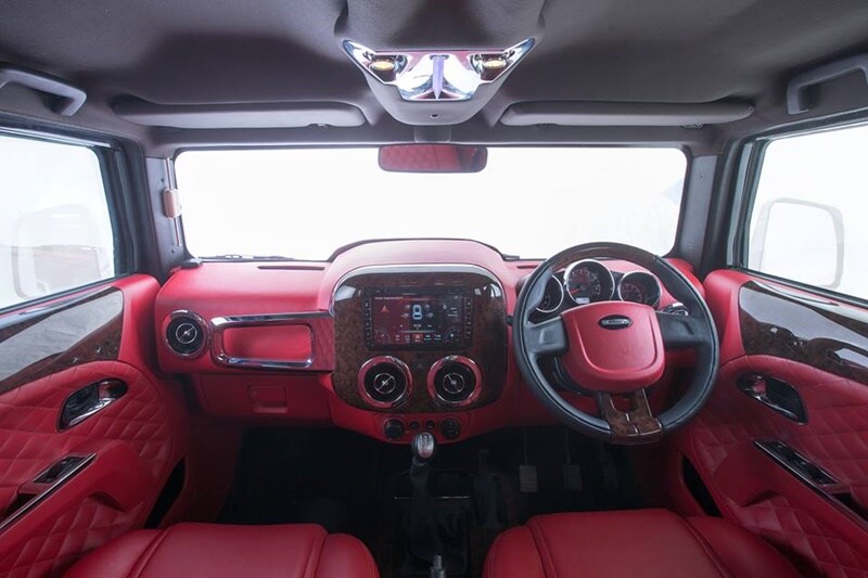 If you love loud-looking cars, the Mahindra Thar Hammer's interior will be a nice place to be for you. There's plush leather and its all red. Too much of it, in fact. The centre console has some wood, faux wood perhaps.