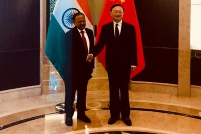 National Security Advisor Ajit Doval held talks with a top official of the Communist Party of China. The last time the two officials met was during Doklam standoff. (Source: MEA Twitter)