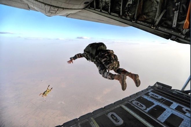 A Parachute Brigade undertakes a Battalion level airborne assault, from C-130 & AN-32 aircraft as a part of Gaganshakti exercise. (Source: IAF Twitter) A Parachute Brigade undertakes a Battalion level airborne assault, from C-130 & AN-32 aircraft as a part of Gaganshakti exercise. (Source: IAF Twitter)