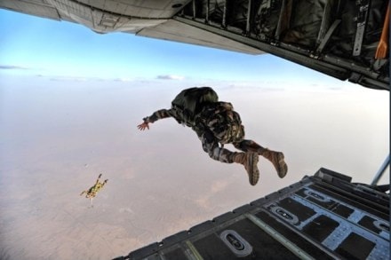 A Parachute Brigade undertakes a Battalion level airborne assault, from C-130 & AN-32 aircraft as a part of Gaganshakti exercise. (Source: IAF Twitter)