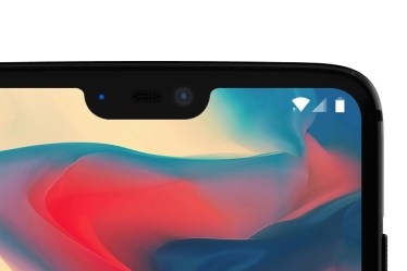 The frontal view of the OnePlus 6 shows the notched display with minimal bezels