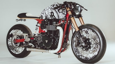 Triumph Thruxton modification for which motorcycling, skateboarding and street art came together
