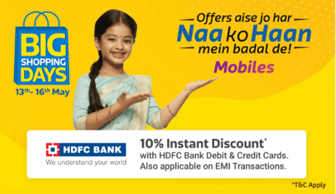 Flipkart is offering huge discounts on a wide range of products such as - smartphones, laptops, television, large appliances and more.