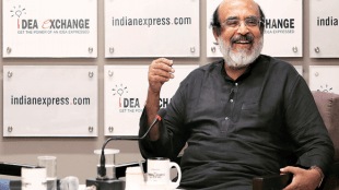 Kerala finance minister Thomas Isaac with associate editor Anil Sasi in The Indian Express newsroom. (Photo by Gajendra Yadav)