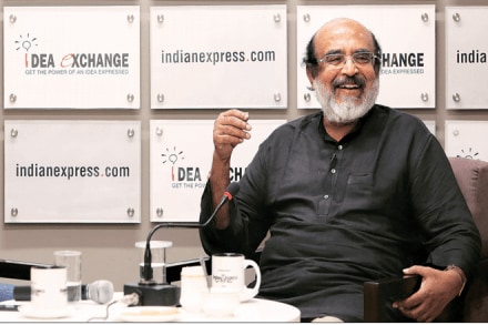 Kerala finance minister Thomas Isaac with associate editor Anil Sasi in The Indian Express newsroom. (Photo by Gajendra Yadav)