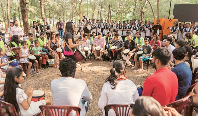 The most popular instrument, however, seems to be the West African djembe, a goblet-shaped drum that is traditionally carved from a single piece of African hardwood and topped with an animal skin as a drumhead.