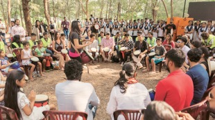 The most popular instrument, however, seems to be the West African djembe, a goblet-shaped drum that is traditionally carved from a single piece of African hardwood and topped with an animal skin as a drumhead.