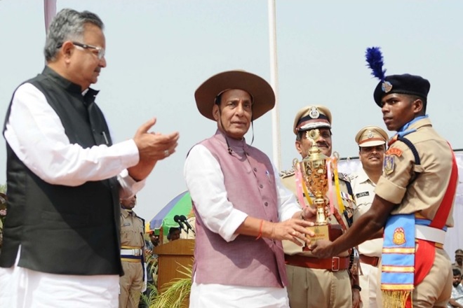 Speaking at the ceremony today, Home Minister Rajnath Singh said that the Left-wing extremists did not want development to reach the underdeveloped areas. He lashed out at them and assured the people that the government would be soon exposing them. (Source: HMO Twitter)  Speaking at the ceremony today, Home Minister Rajnath Singh said that the Left-wing extremists did not want development to reach the underdeveloped areas. He lashed out at them and assured the people that the government would be soon exposing them. (Source: HMO Twitter)
