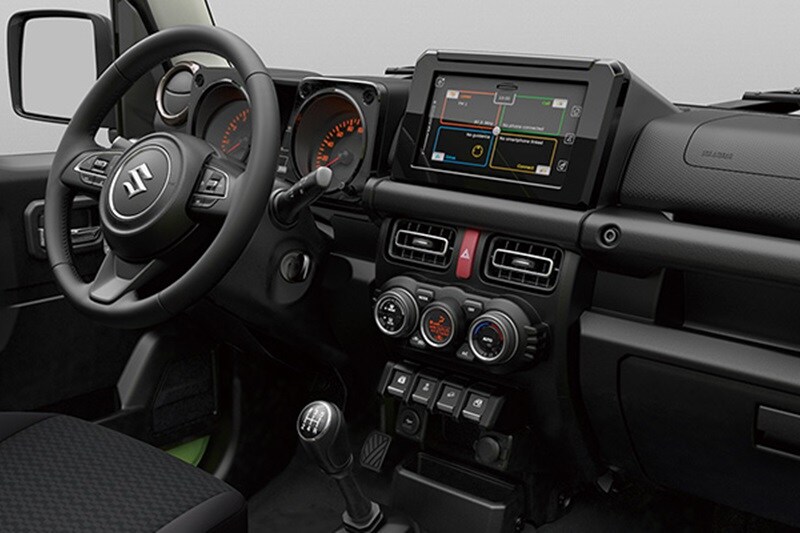 The insides of the new Suzuki Jimny are more upclass than before and may have been borrowed from the new Suzuki Swift. The cabin will come with modern features such as a touchscreen infotainment and steering wheel mounted controls.