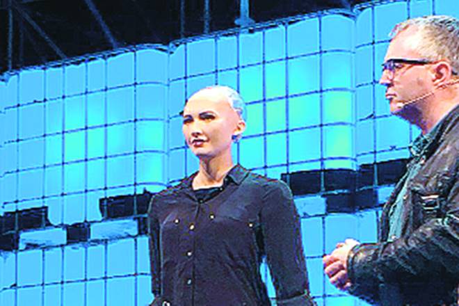 Sophia robot,Sophia robot India, Sophia robot India visit, Sophia robot in India, Sophia robot in Hyderabad, Sophia robot, WCIT, World Congress on Information Technology,