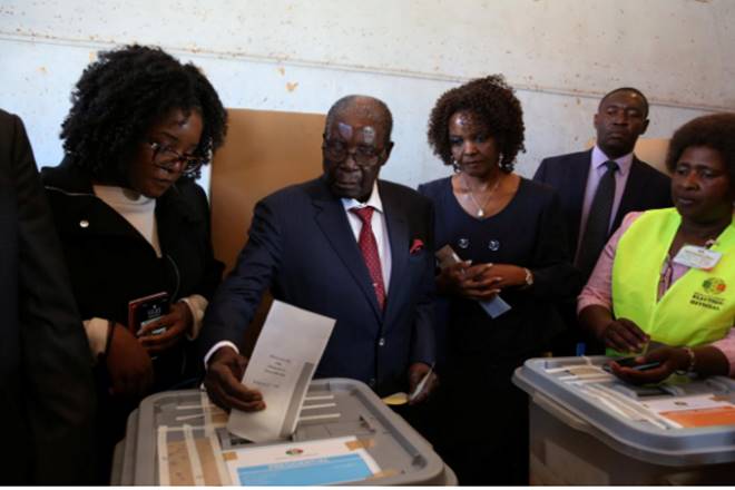 Zimbabwe's former president Robert Mugabe casts his ballot in the general elections in Harare (Image:Reuters) Zimbabwe's former president Robert Mugabe casts his ballot in the general elections in Harare (Image:Reuters)