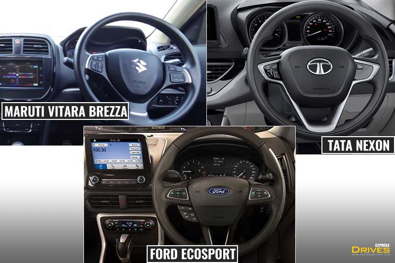 The steering wheels of the three cars here get audio mounted control that step up the convenience factor for the buyer. However, the steering of the Tata Nexon looks sportier than the rest, all thanks to its different design and chrome highlights.