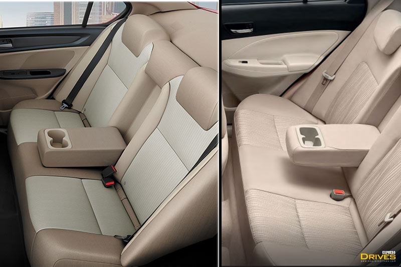 The new Maruti Suzuki Dzire and Honda Amaze both get an armrest on the rear and the good part is that both the armrests get integrated cup holders for the convenience of the occupants.