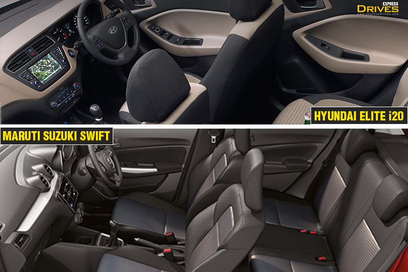 Placed on the higher segment than the Maruti Suzuki Swift, the Hyundai i20 has more rear seat space. It also features rear A/C vents. New Swift gets sport soft seats.