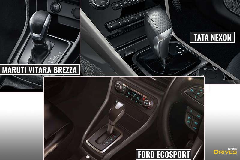 The Tata Nexon, Ford EcoSport and Maruti Suzuki Vitara Brezza get option of an automatic gearbox which is a good thing as customers get option of an AMT even in these affordable cars. The gear sticks of the automatic versions of the three cars are shown here.