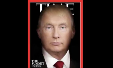 Donald Trump and Vladimir Putin morphed.