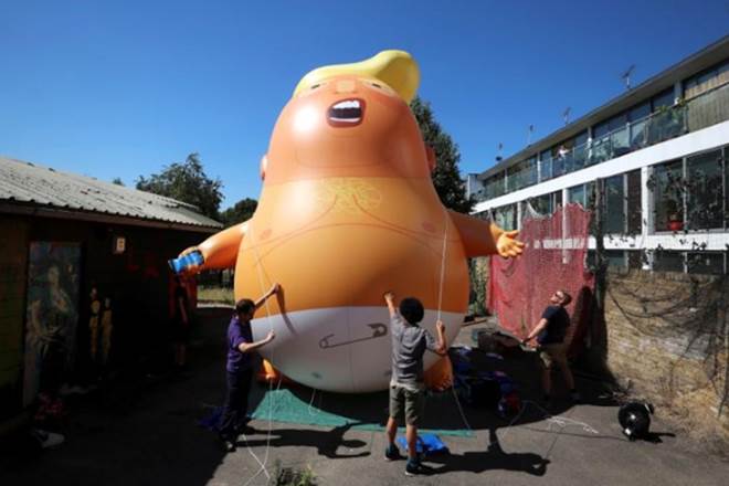 Donald Trump, Trump Baby, London, US president visit,  Theresa May, Queen Elizabeth II