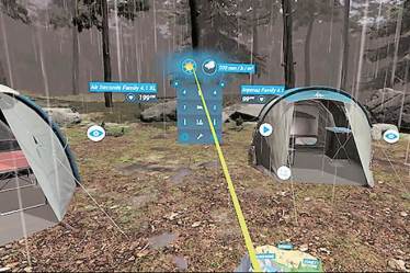 The VR system gives the customer an experience (look and feel) on how living in the tents will be and even shows how the tents hold up during rainy weather.