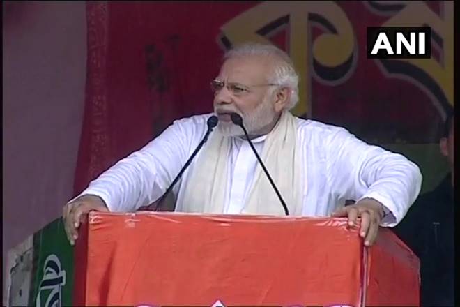 Modi, who addressed a public rally here, attacked the Mamata Banerjee government for throttling democracy and encouraging syndicates in West Bengal. (ANI)