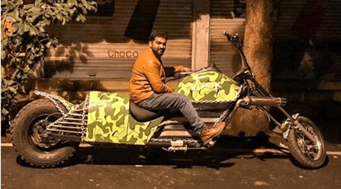 Stunning 13 feet long, 450 kg bike with mini-truck tyre! India’s longest chopper motorcycle by Zakir Khan is a must see