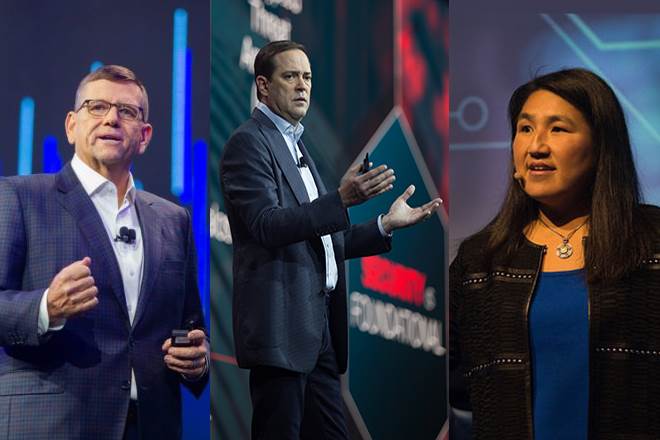 Cisco CEO Chuck Robbins with Susie Wee and David Goeckeler (File)