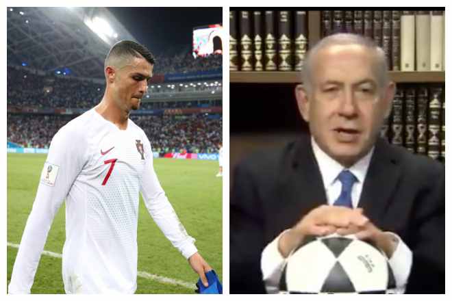 In the video posted, Netanyahu first talks about how Iran stopped Ronaldo from goal scoring.