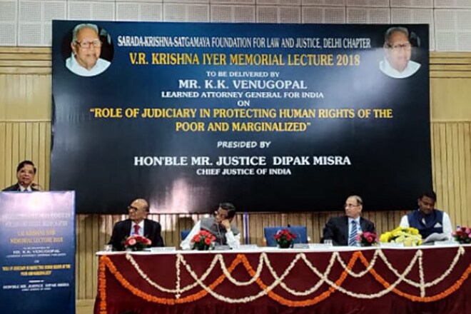 At the VR Krishna Iyer Memorial Lecture 2018, Chief Justice of India Dipak Misra delivered the presidential address as follows, "I am deeply delighted to preside over the Memorial Lecture that is devoted to one of India's greatest jurists, Justice VR Krishna Iyer. 