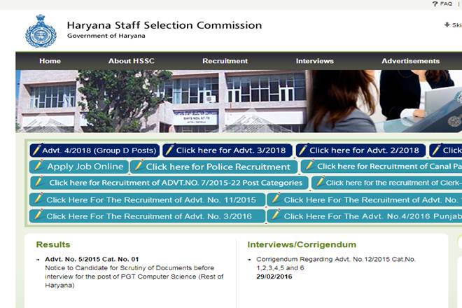 HSSC Recruitment 2018: Haryana Staff Selection Commision invites application for 18,218 posts; Check details (Image: Website/HSSC)
HSSC Recruitment 2018: Haryana Staff Selection Commision invites application for 18,218 posts; Check details (Image: Website/HSSC)
