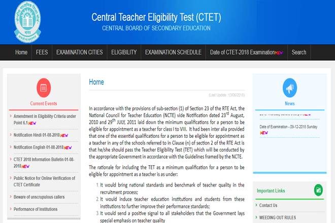 CTET 2018 exam: CBSE releases exam date,timings; check details (Image: Website/CTET)
