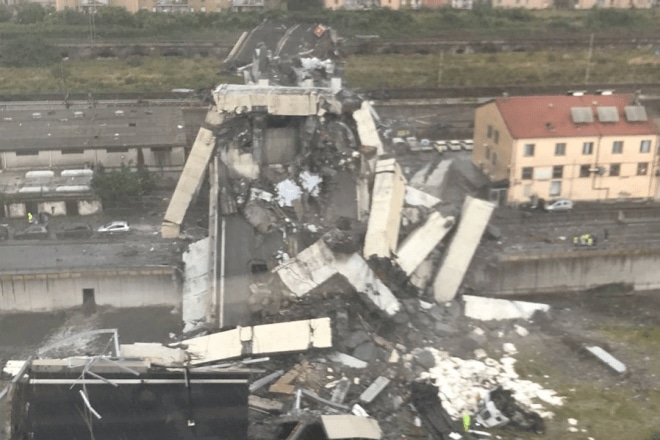 At least 22 people were killed today when a giant motorway bridge collapsed in Genoa, with several more feared dead in what Italy's transport minister described as an "immense tragedy". (Twitter)