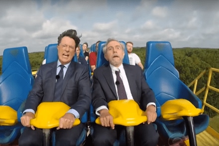 Learn macroeconomics without dozing off - on a roller coaster ride with Paul Krugman and Stephen Colbert