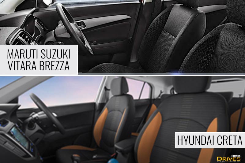 Maruti Suzuki Vitara Brezza gets all-black premium seats that gives the cabin a more spacious look while the 2018 Hyundai Creta gets dual tone finished seats. The seats are a bit hard on the Vitara Brezza and on the softer side on the 2018 Hyundai Creta. Despite being compact in size the Vitara Brezza cabin has enough space and Hyundai Creta's cabin too is very roomy.