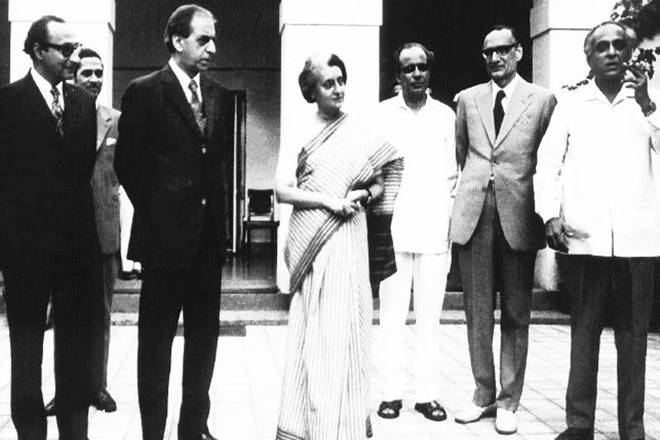 Indira Gandhi flanked by Aziz Ahmed (left) and PN Haksar in New Delhi in August 1973 after signing of the agreement between India and Pakistan. Between Gandhi and Haksar are PN Dhar and foreign secretary Kewal Singh (Photo courtesy Simon & Schuster)