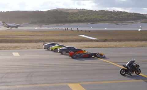 Video: Kawasaki Ninja H2R, fighter jet, F1 car & a Tesla drag race: Who do you think won?