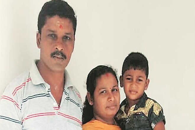 Sukumaran with Samitha, her son Amal in Palakkad. (Express Photo)