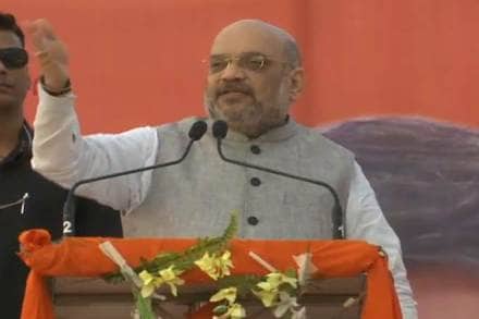 Addressing a poll rally, Shah credited the Modi government with giving impetus to boosting the country's security. (Twitter Image/BJP)