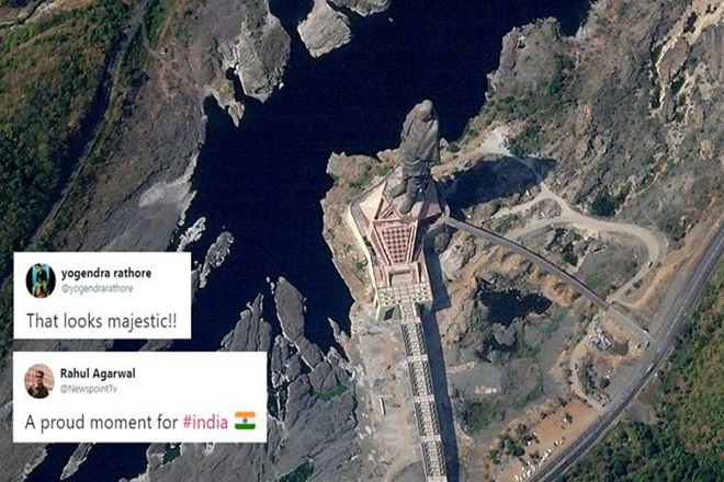 The picture showed how the giant statue of Sardar Vallabhbhai Patel looks like from the space. (IE) The picture showed how the giant statue of Sardar Vallabhbhai Patel looks like from the space. (IE)