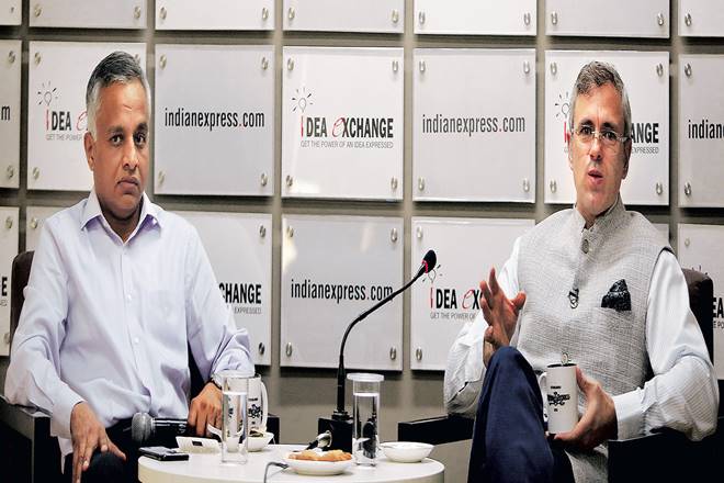Omar Abdullah with Sushant Singh of The Indian Express (Image: Praveen Khanna)