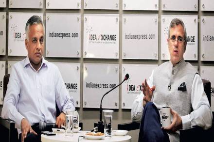 Omar Abdullah with Sushant Singh of The Indian Express (Image: Praveen Khanna) Omar Abdullah with Sushant Singh of The Indian Express (Image: Praveen Khanna)